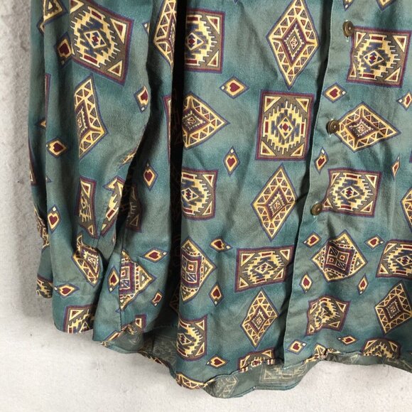 Vintage Western Shirt Mens Extra Large Green Aztec Indian Southwestern Cotton US - Picture 12 of 16